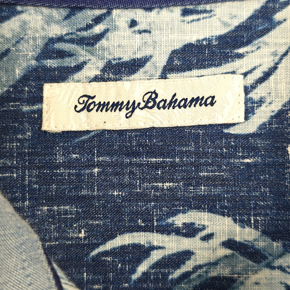 Tommy Bahama Island Zone Linen Shirt Size Medium Blue Indigo Evening Beach Aloha - Picture 4 of 13